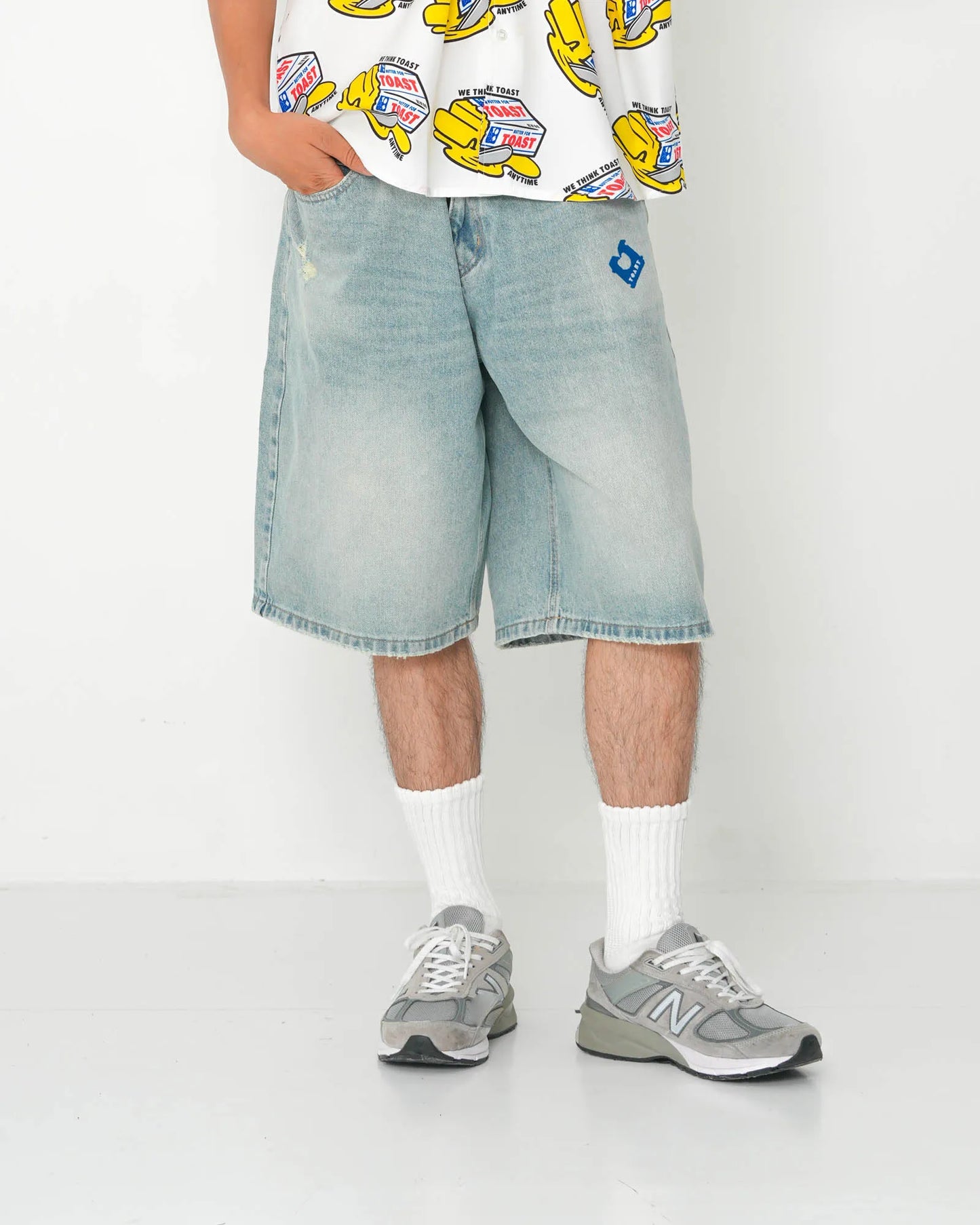 EMBROIDERY DENIM SHORTS INDIGO