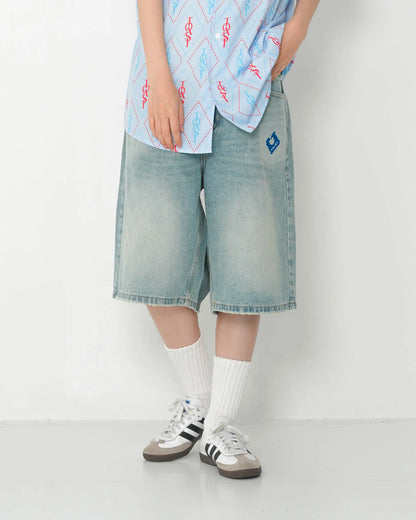 EMBROIDERY DENIM SHORTS INDIGO